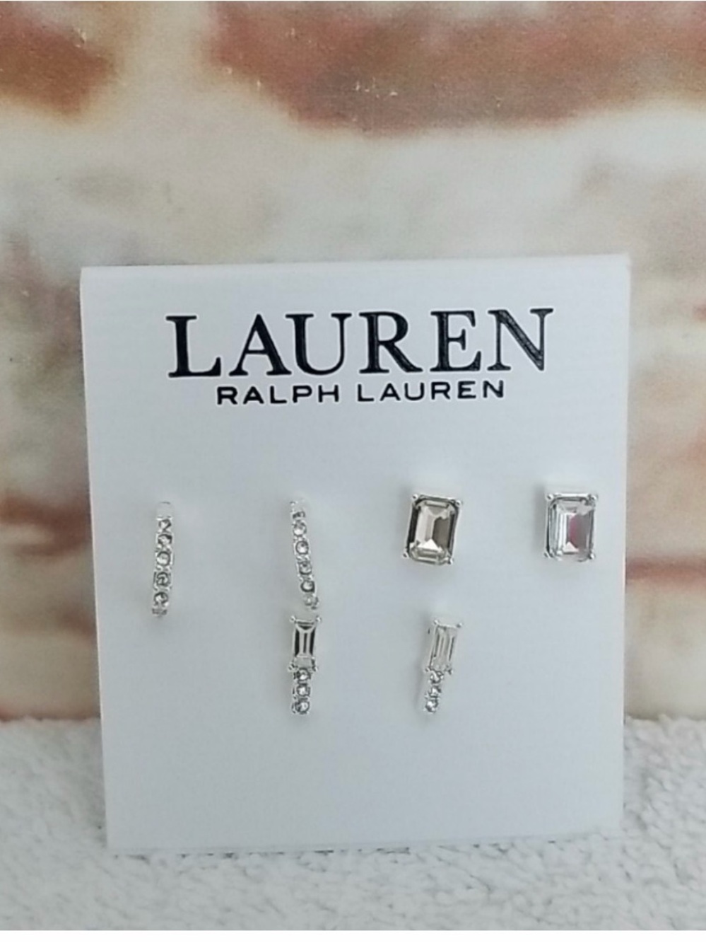 Lauren Ralph Lauren Silver Clear Crystal Earring Set